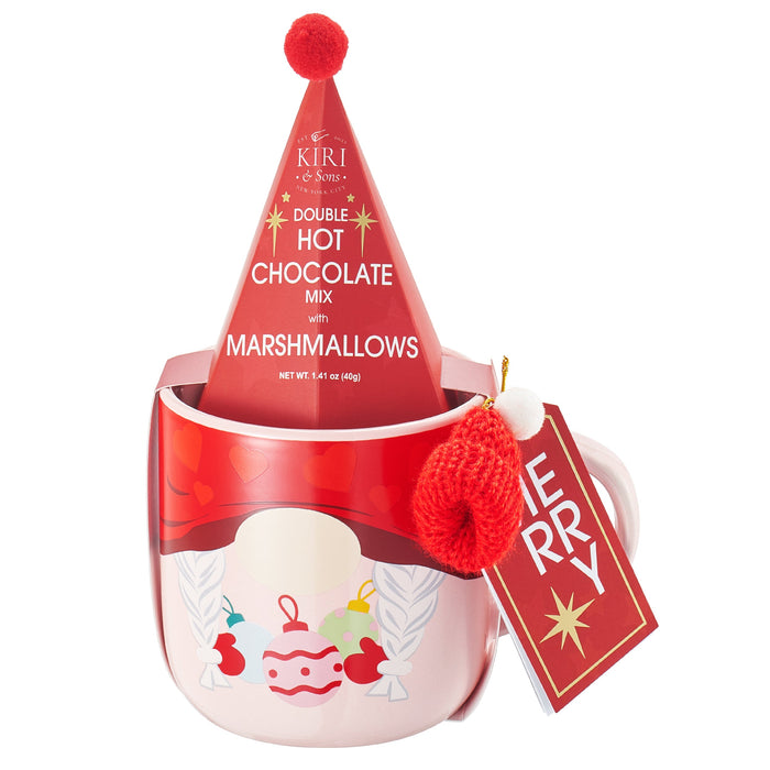 Mug With Hot Cocoa Mix & Marshmallows - Delicious Double Hot Chocolate Mix Filled with Marshmallow - Kids Fun Gift Holiday Santa Elves Christmas, Ceramic Childrens Eggnog Festive Gifts, Red Elf Mug