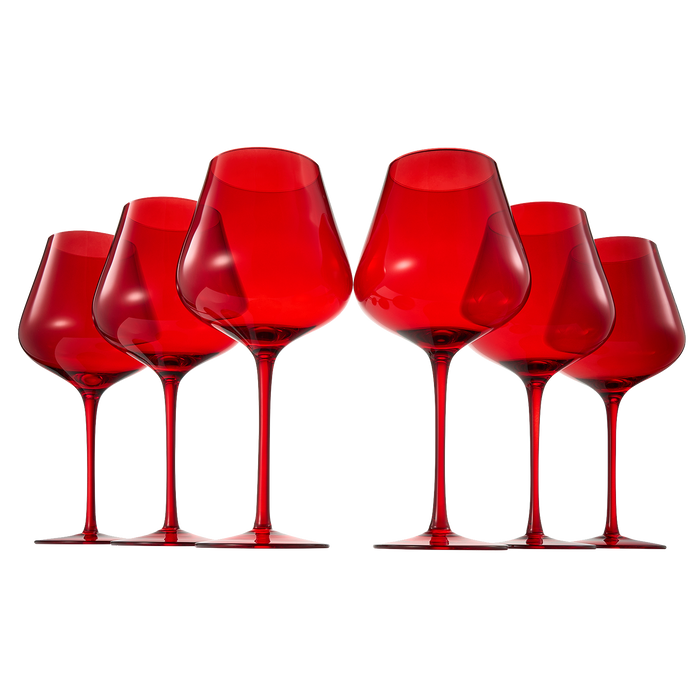 Colored Crystal Wine Glass Set of 6 - Large 20 oz Glasses (Bright Red)