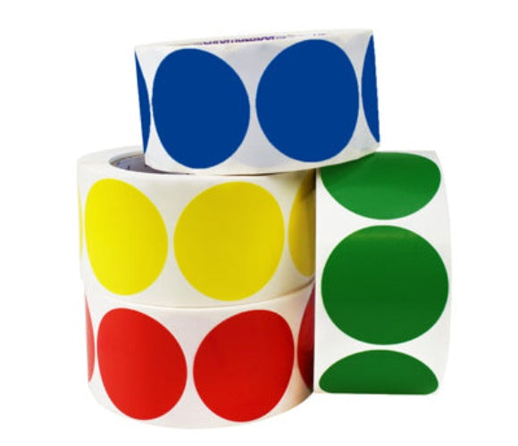 2" Removable Color-Code Round Dot Inventory Labels: 500/Roll