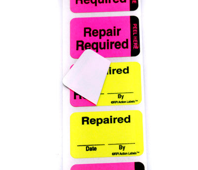 "Repair Required / Repaired" Double-Layer Action™ Labels - 1" x 1-1/2" - 250/Box