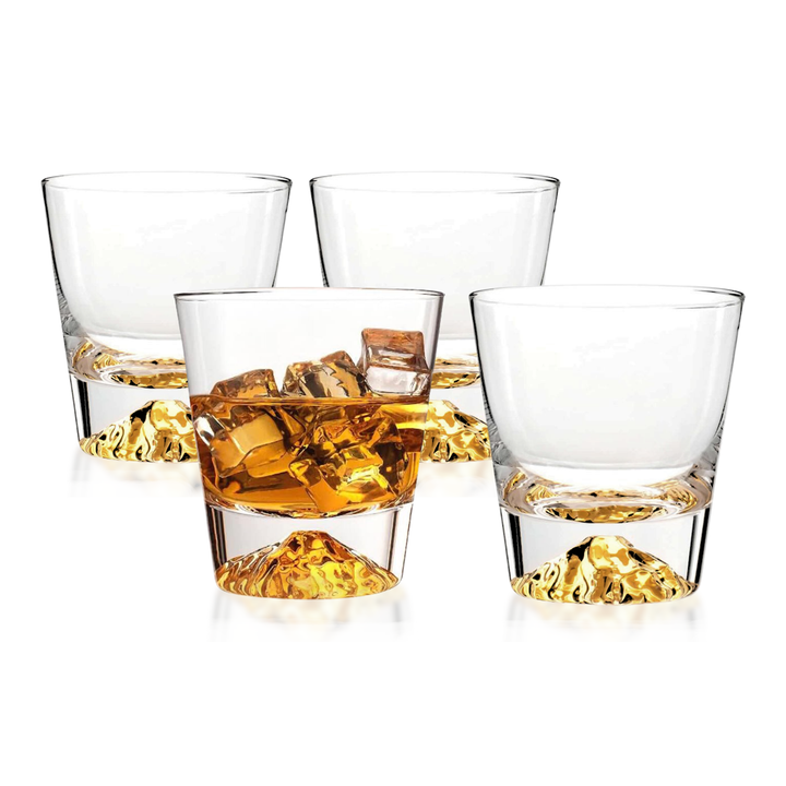 Whiskey Glasses Crystal Clear Gold Heavy Base Bourbon - 10oz | Set of 12