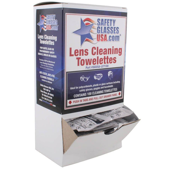 Safety Glasses USA Pre-moistened Lens Cleaning Wipes, Box of 100, Made In USA