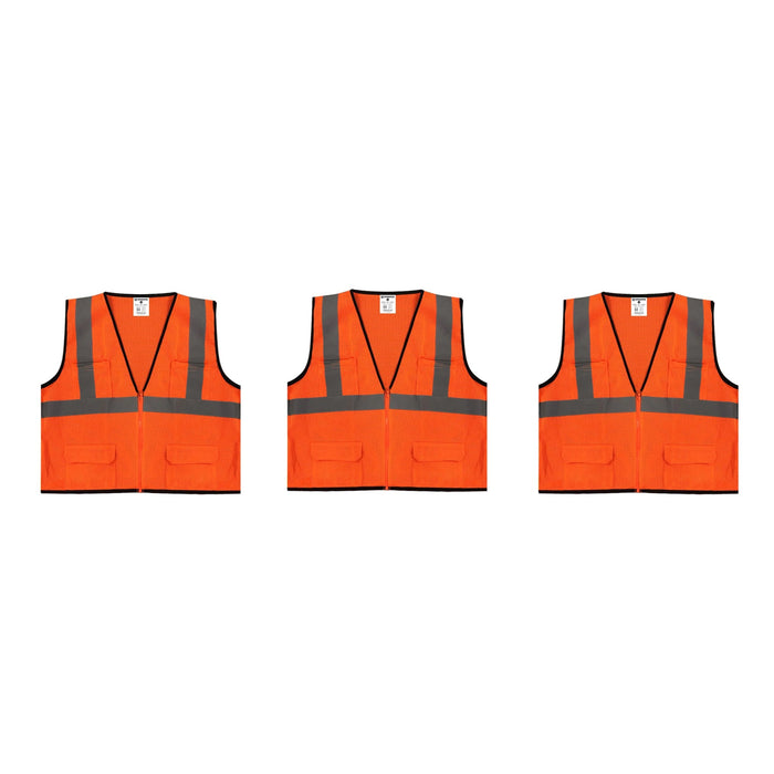 Safety Main 05EAMO Economy Vest, Class 2, All Mesh, Hi-Vis Orange, Pack of 3
