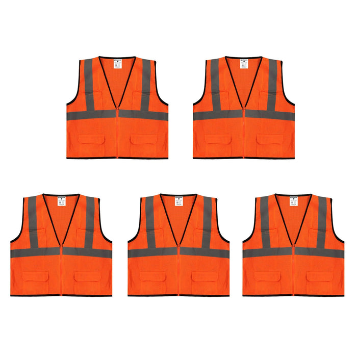 Safety Main 05EAMO Economy Vest, Class 2, All Mesh, Hi-Vis Orange, Pack of 5