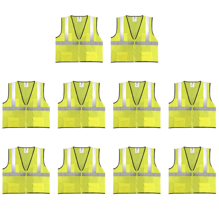 Safety Main 05EAMYZ Economy Vest, Class 2, All Mesh, Hi-Vis Yellow, Pack of 10