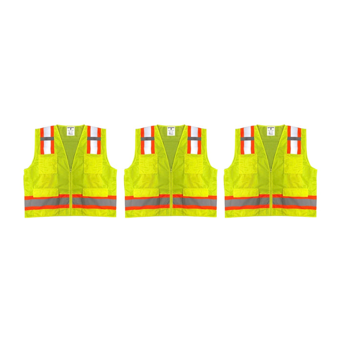 Safety Main 05TTSYZ Surveyor Vest, Class 2, Solid Front, Mesh Back, Hi-Vis Yellow, Pack of 3