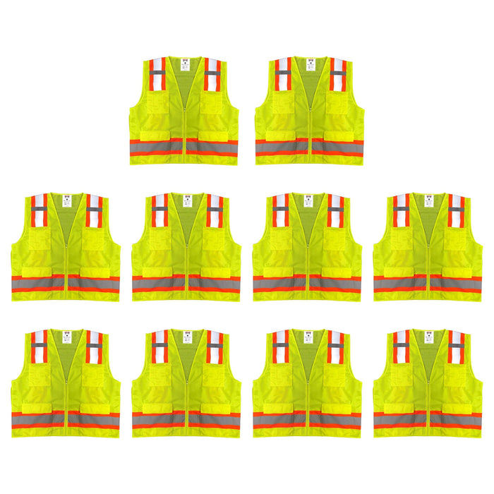Safety Main 05TTSYZ Surveyor Vest, Class 2, Solid Front, Mesh Back, Hi-Vis Yellow, Pack of 10
