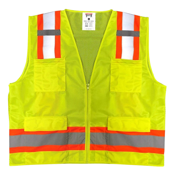 Safety Main 05TTSYZ Surveyor Vest, Class 2, Solid Front, Mesh Back, Hi-Vis Yellow, Pack of 10