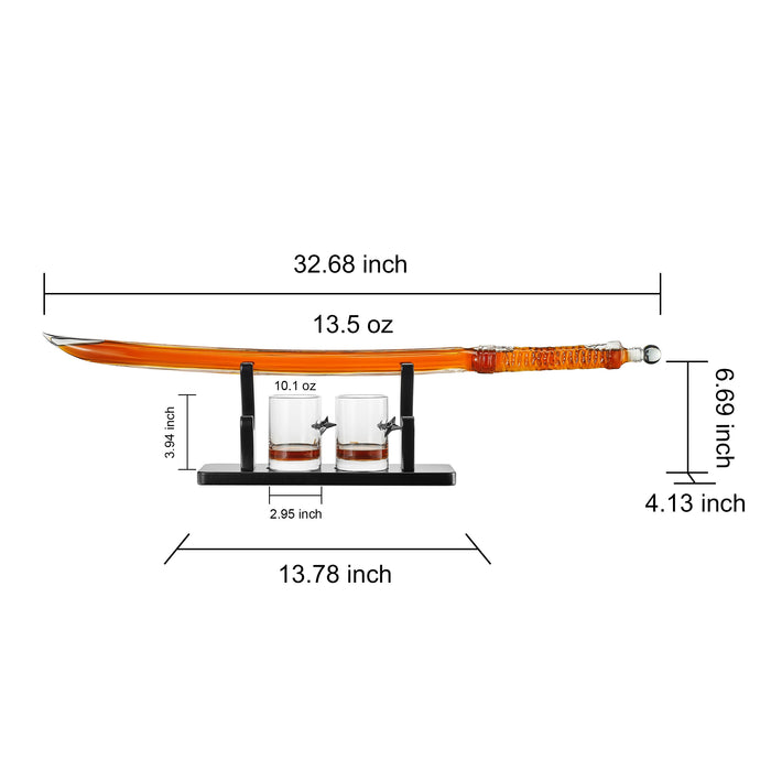 Samurai Sword Large Whiskey & Wine Decanter - 13.5OZ Liquor with 2 Ninja Star 10oz Glasses - Scotch, Bourbon, Barware Gifts for Japanese Katana, Kendo, Iaido, Kenjutsu, Sake Anime Decor, Gift for Men