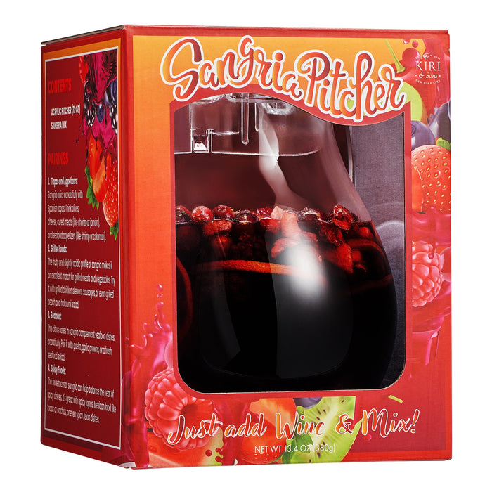 Sangria Drink Mix & Acrylic Beverage Pitcher with Lid | 72 oz | Homemade Make-Your-Own Sangria - Dried Fruit, Sangria Mixing Powder & Plastic Water Pitchers, Clear Tritan - Dishwasher Safe BPA-Free