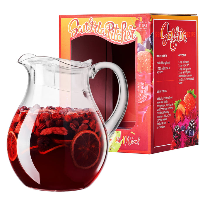 Sangria Drink Mix & Acrylic Beverage Pitcher with Lid | 72 oz | Homemade Make-Your-Own Sangria - Dried Fruit, Sangria Mixing Powder & Plastic Water Pitchers, Clear Tritan - Dishwasher Safe BPA-Free
