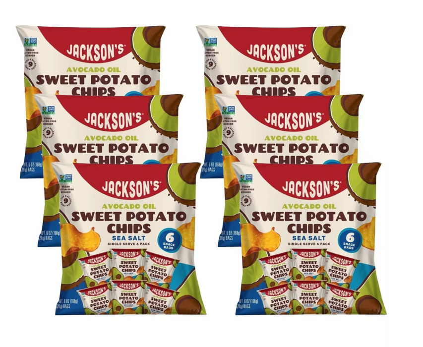 Jackson's Sweet Potato Chips, Sweet & Salty, Avocado Oil, 6 oz (Pack of 6) - Vegan, Kosher, GMO-Free