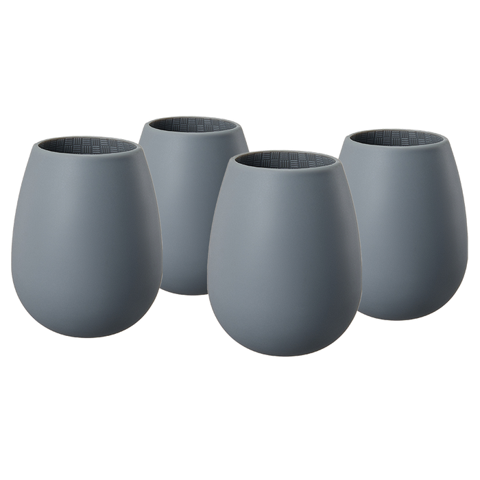 Unbreakable Silicone Stemless Wine Glassware | Set of 4 | Reusable & Shatterproof Tumbler Drinkware for Wine, Water, Cocktails, Champagne Glass for Parties, Camping, Beaches, Boats - (Dark Grey)