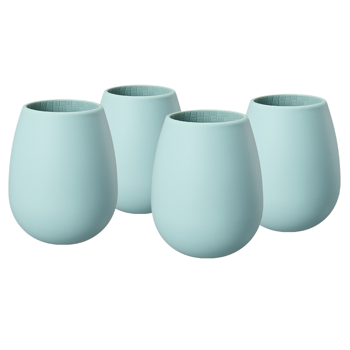 Unbreakable Silicone Stemless Wine Glassware | Set of 4 | Reusable & Shatterproof Tumbler Drinkware for Wine, Water, Cocktails, Champagne Glass for Parties, Camping, Beaches, Boats - (Light Blue)