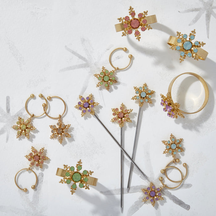 Classic snowflake skinny napkin rings, pastel, set of four
