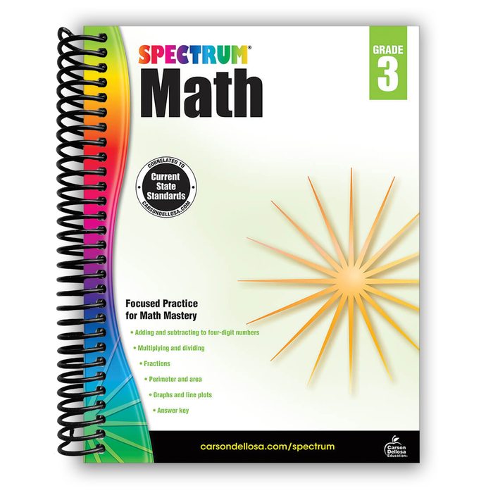 Spectrum 3rd Grade Math Workbooks, Ages 8 to 9, Math Workbooks Grade 3, Multiplication, Division, Fractions, Addition and Subtracting to 4-Digit Numbers - 160 Pages (Volume 4) (Spiral Bound)