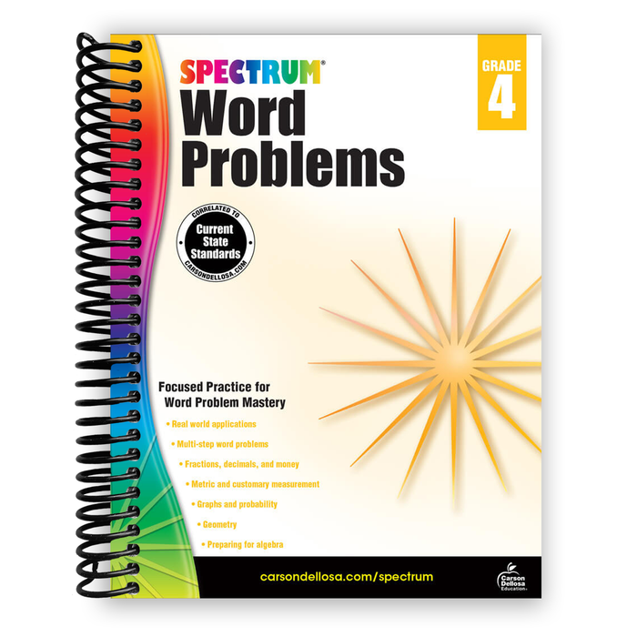 Spectrum Math Word Problems Grade 4 Workbook, Ages 10 to 11, 4th Grade Math Word Problems, Fractions, Decimals, Money, Measurements, Multi-Step Word Problems, and Preparing for Algebra - 128 Pages (Spiral Bound)