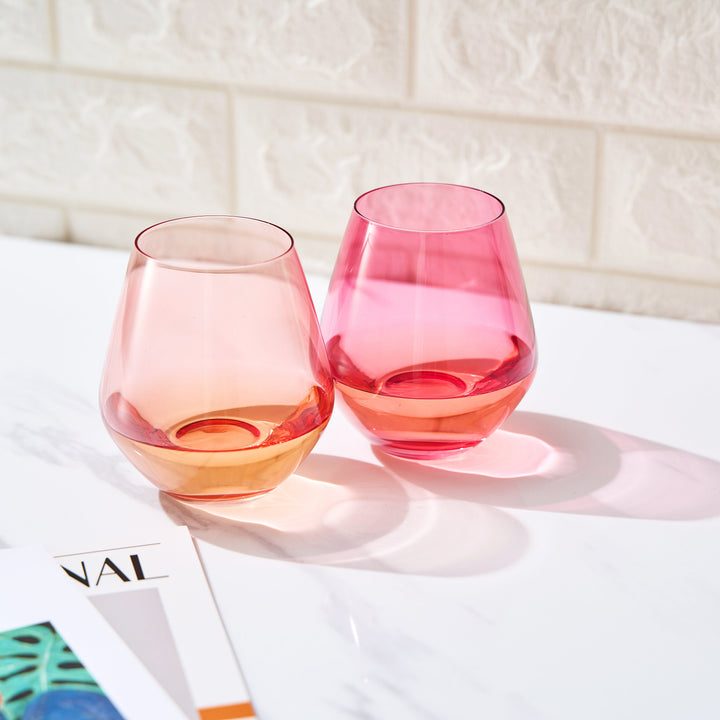 Coral & Fuchsia Colored Wine Glassware | Set of 2