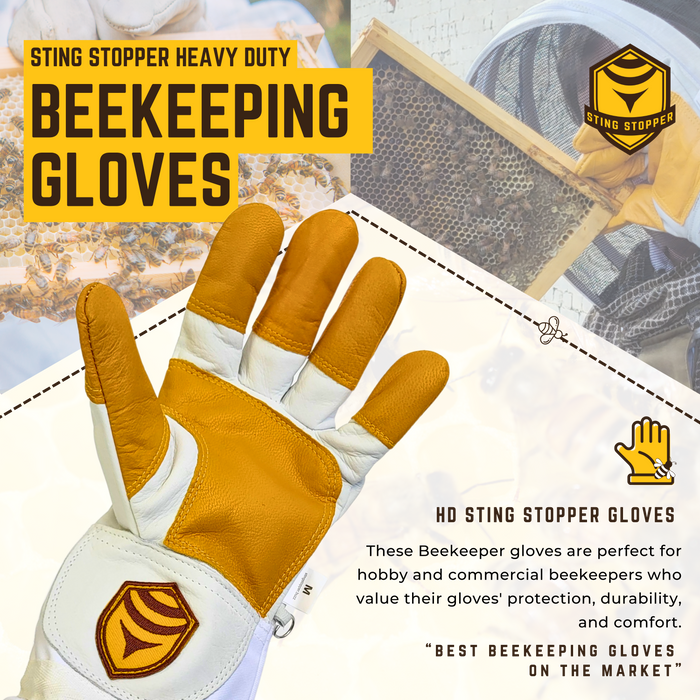Sting Stopper Heavy Duty Goat Skin Beekeeping Gloves - Beekeeper White