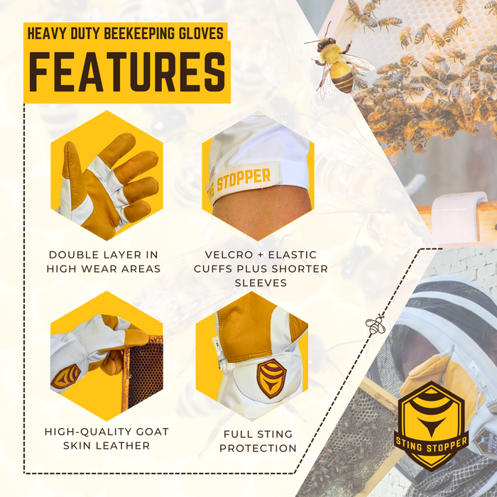 Sting Stopper Heavy Duty Goat Skin Beekeeping Gloves - Beekeeper White