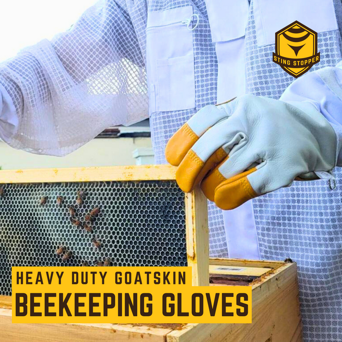 Sting Stopper Heavy Duty Goat Skin Beekeeping Gloves - Beekeeper White