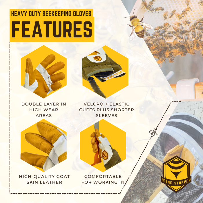 Sting Stopper Heavy Duty Goat Skin Beekeeping Gloves - Olive Green