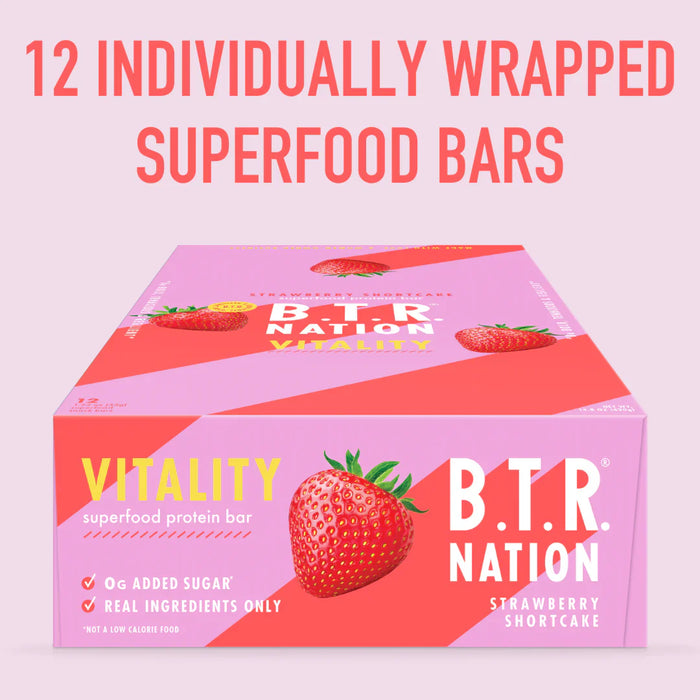 B.t.r. Bar - Strawberry Cake Vitality Bar, 1.2 oz (Pack of 12) - Gluten-Free Snack Bars