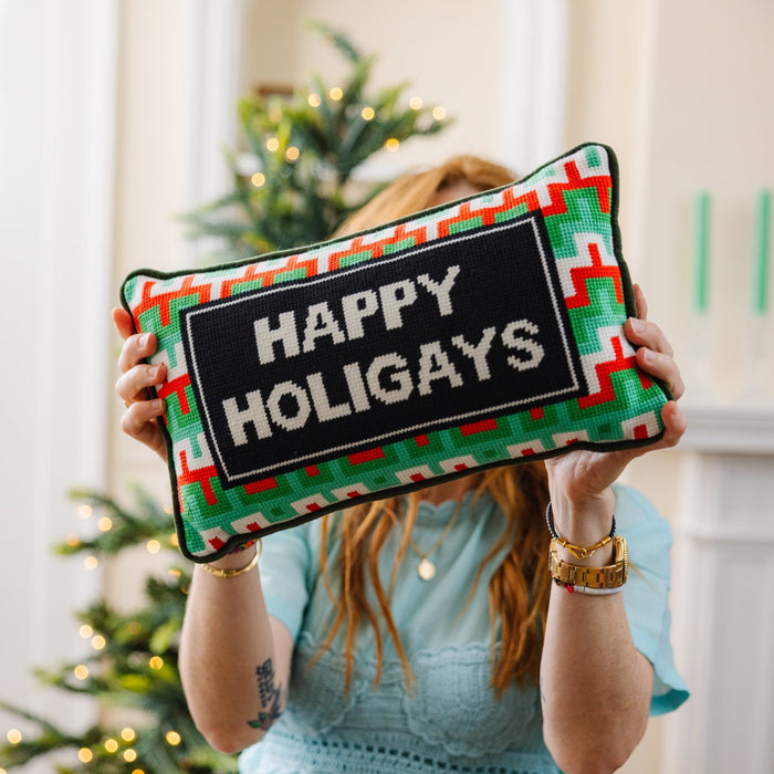 Happy Holigays Needlepoint Pillow