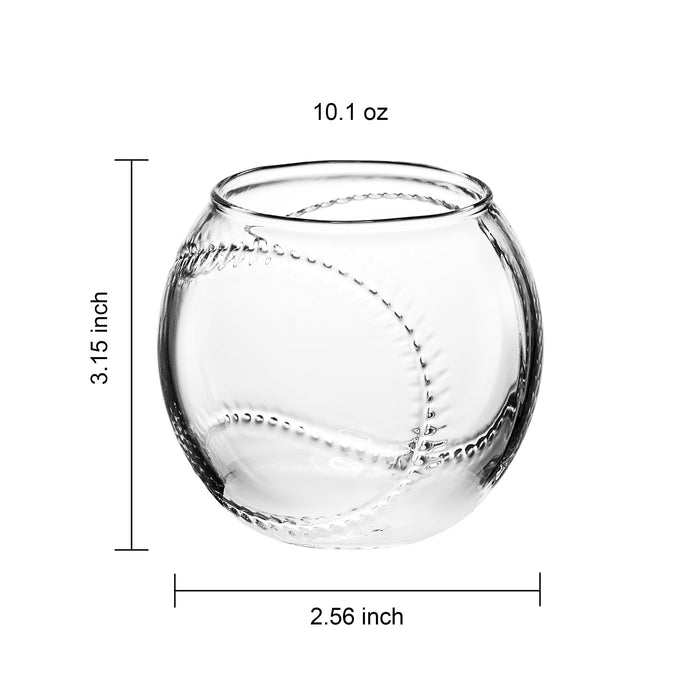 Baseball Round Whiskey Glasses | 10oz Whiskey Glass Set of 4 | Tumbler for Any Occasion, Sport Lover Gifts, Baseball Themed Party, Baseball Birthday Gift Set - Dad, Men Father Gift Novelty - Parties