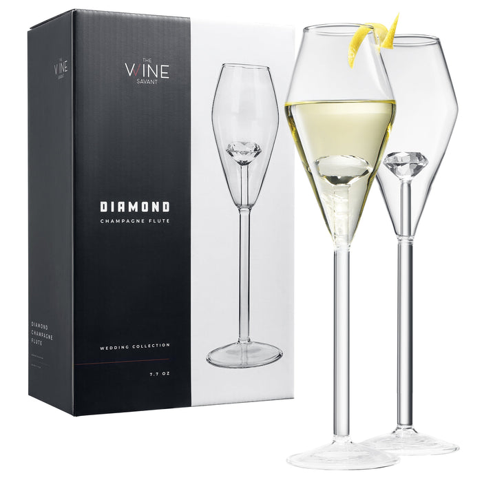 Champagne Flute Glassware | Set of 2, 7.8 OZ | Diamond Stemmed Glass, Gift for Her