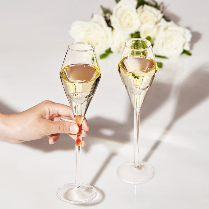 Champagne Flute Glassware | Set of 2, 7.8 OZ | Diamond Stemmed Glass, Gift for Her