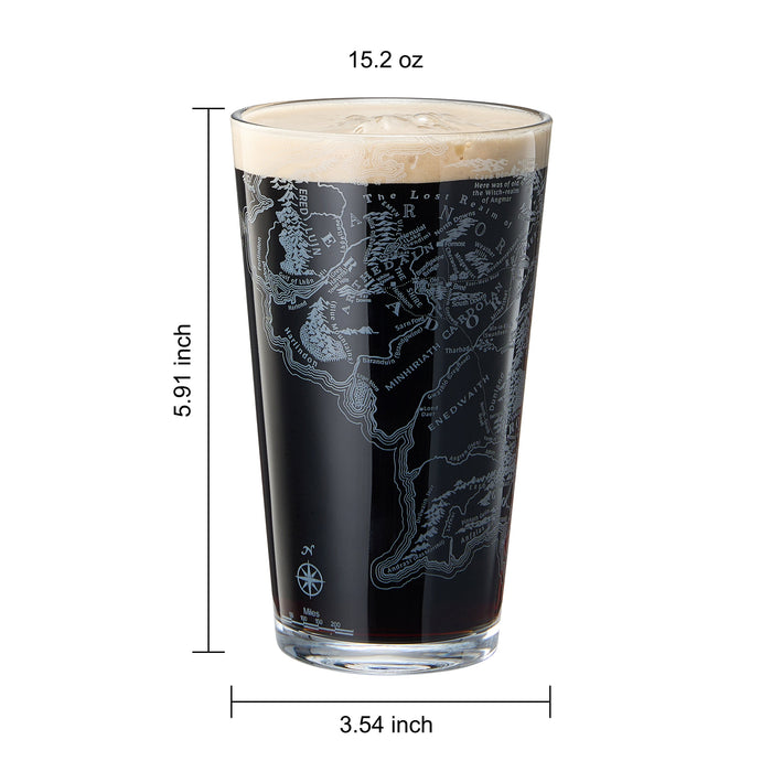 LOTR Middle Earth Map Beer Glass - 15 OZ Middle-Earth Fantasy Glassware Inspired by Lord of The Rings - Unique Novelty Pint Glass Lovers & Fantasy Fans - Durable Housewarming Christmas Gift, Home, Bar
