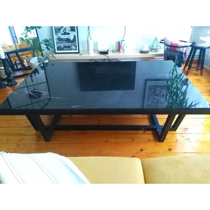 Marble Coffee Table Rectangular Polished Black Metal Legs