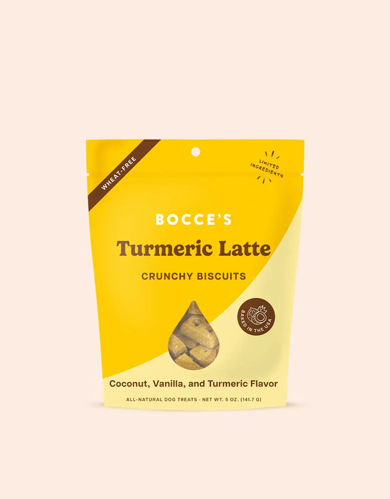 Bocce's Bakery Turmeric Latte Dog Treats, 5oz, Pack of 12 – Soft, Wheat-Free, Made in USA