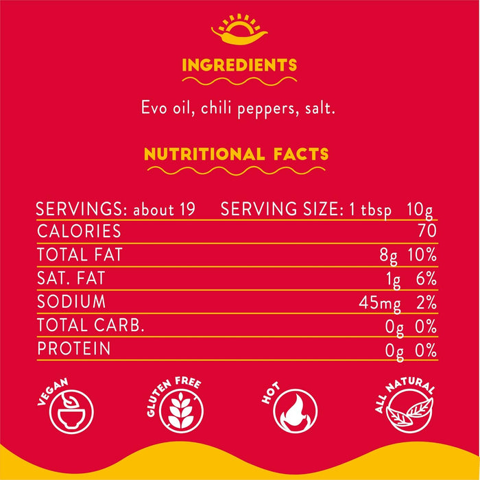 TuttoCalabria Chili Pepper Infused Extra Virgin Olive Oil – 6.76 oz (200 ml)