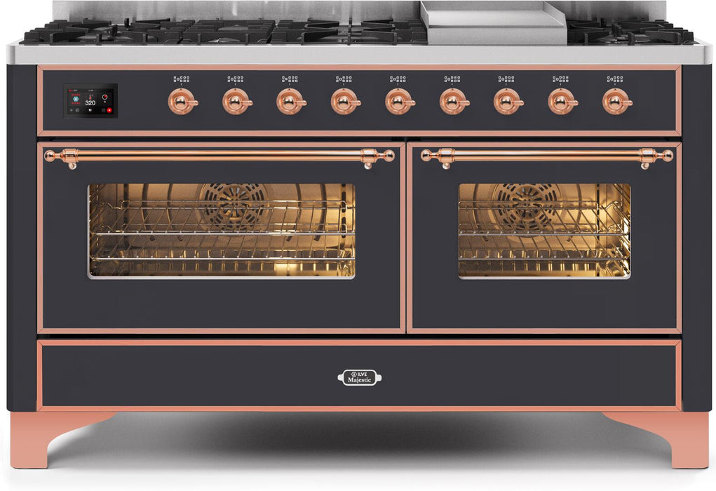 ILVE Majestic II 60" Dual Fuel Matte Graphite, Copper Trim UM15FDNS3MGP