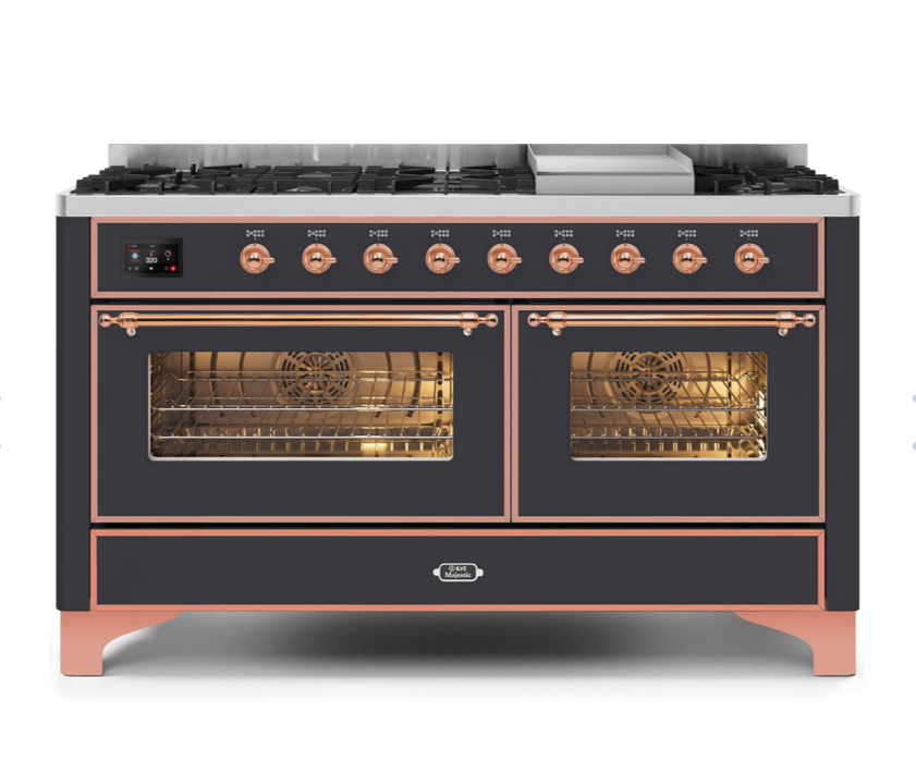 ILVE Majestic II 60" Dual Fuel Matte Graphite, Copper Trim UM15FDNS3MGP