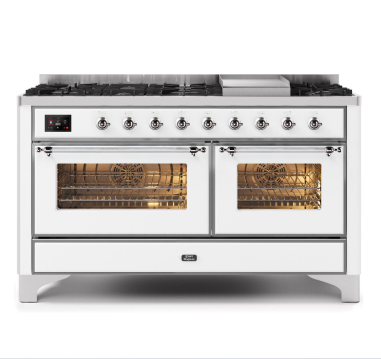 ILVE Majestic II 60" Dual Fuel Range White Chrome Trim UM15FDNS3WHC