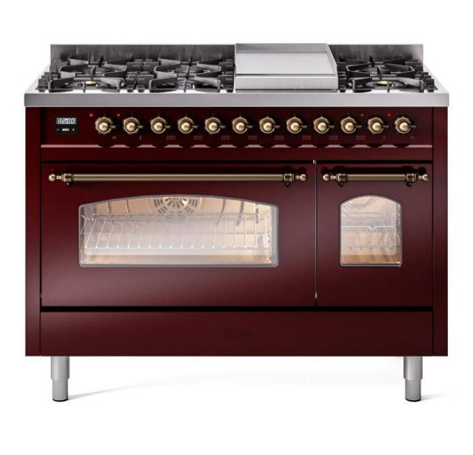 ILVE Nostalgie II 48" Dual Fuel Liquid Propane Range, Burgundy, Bronze Trim ILVE UP48FNMPBUBLP