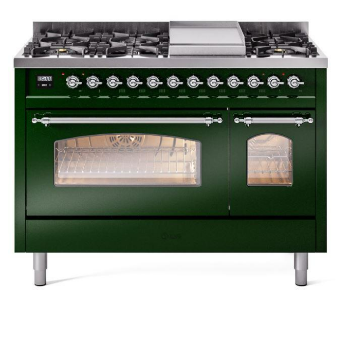 ILVE Nostalgie II 48" Dual Fuel Liquid Propane Range, Emerald Green, Chrome Trim ILVE UP48FNMPEGCLP