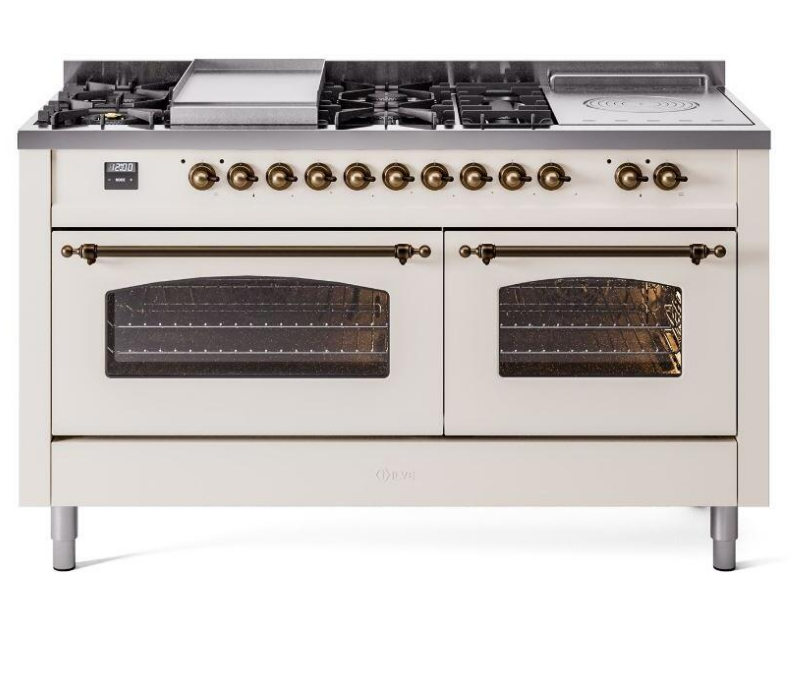 ILVE Nostalgie II 60" Dual Fuel Liquid Propane Range, Antique White, Bronze Trim UP60FSNMPAWBLP