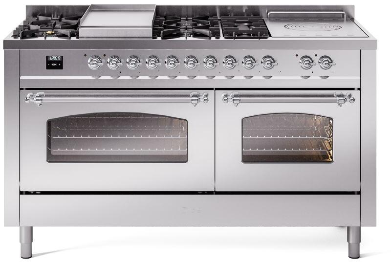 ILVE Nostalgie II 60" Dual Fuel Natural Gas Range, Stainless Steel, Chrome Trim UP60FSNMPSSC