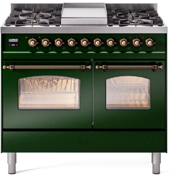 ILVE Nostalgie II 40" Dual Fuel Liquid Propane Range, Emerald Green, Bronze Trim UPD40FNMPEGBLP
