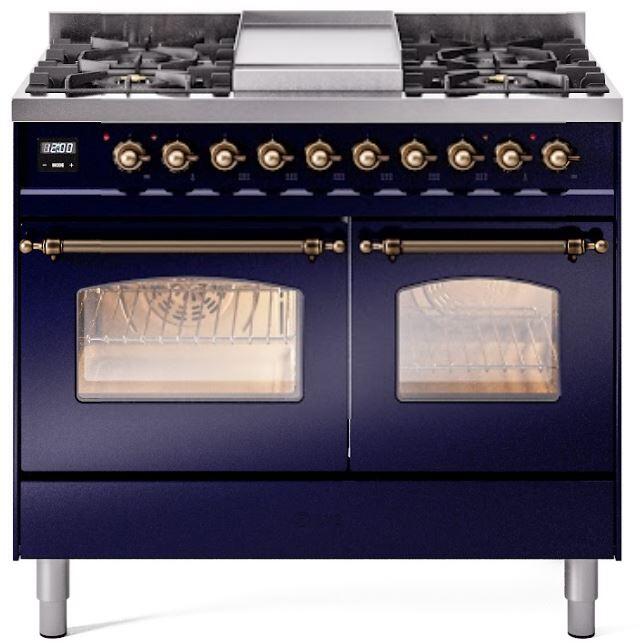 ILVE Nostalgie II 40" Dual Fuel Liquid Propane Range, Blue, Bronze Trim UPD40FNMPMBBLP