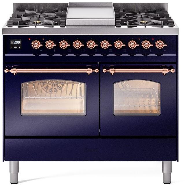 ILVE Nostalgie II 40" Dual Fuel Liquid Propane Range, Blue, Copper Trim ILVE UPD40FNMPMBPLP