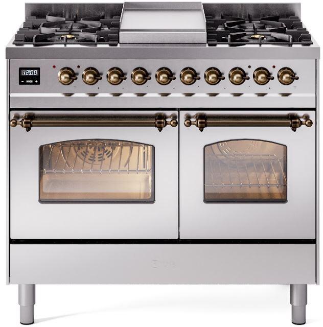ILVE Nostalgie II 40" Dual Fuel Liquid Propane Range, Stainless Steel, Bronze Trim UPD40FNMPSSBLP