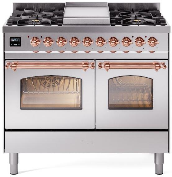 ILVE Nostalgie II 40" Dual Fuel Liquid Propane Range, Stainless Steel, Copper Trim UPD40FNMPSSPLP