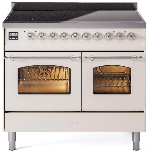 ILVE Nostalgie II 40" Electric Range, Antique White, Chrome Trim UPDI406NMPAWC