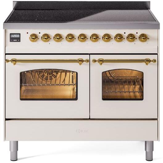 ILVE Nostalgie II 40" Electric Range, Antique White, Brass Trim UPDI406NMPAWG
