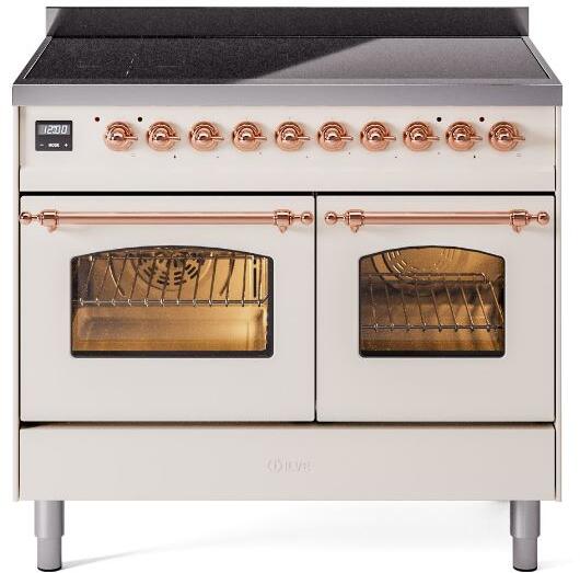 ILVE Nostalgie II 40" Electric Range, Antique White, Copper Trim UPDI406NMPAWP